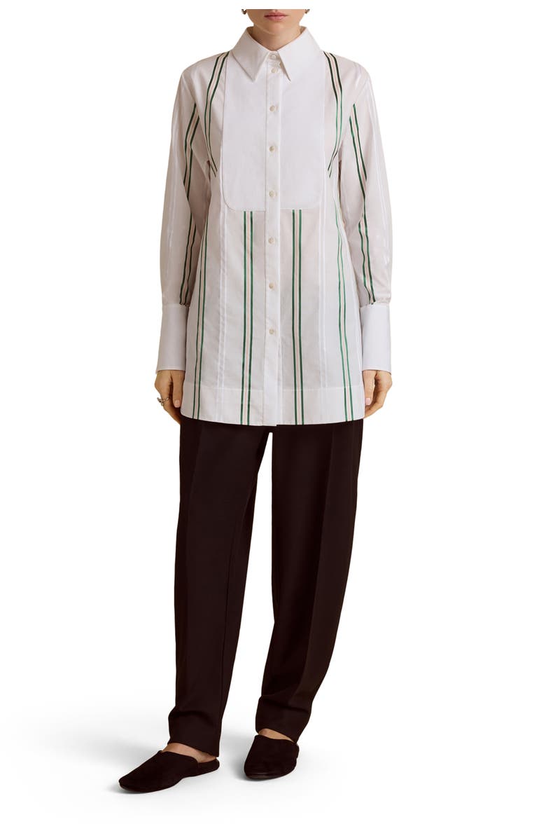 Marina Moscone Slim Tuxedo Shirt, Alternate, color, Optic White Pinstripe