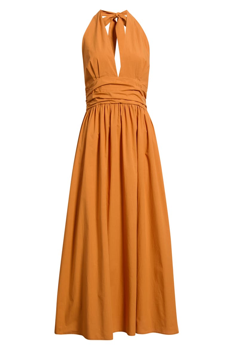 Cassis Halter Cotton Poplin Maxi Dress, Alternate, color, BRONZE