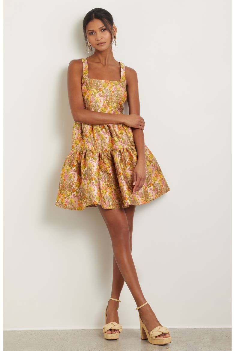 Garden Brocade Fit & Flare Minidress, Main, color, BEIGE MULTI FLORAL