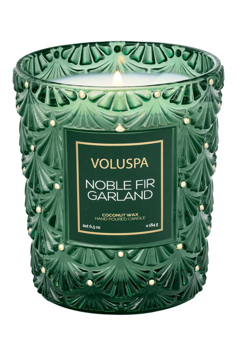 Noble Fir Garland Classic Candle, Main, color, GREEN
