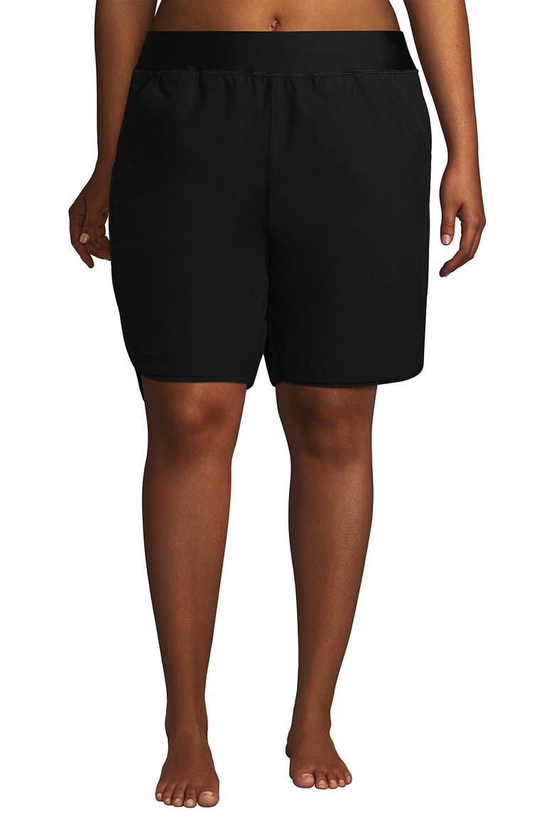 Plus Size Sunshade UPF 50 9" Board Shorts with Panty, Alternate, color, Black