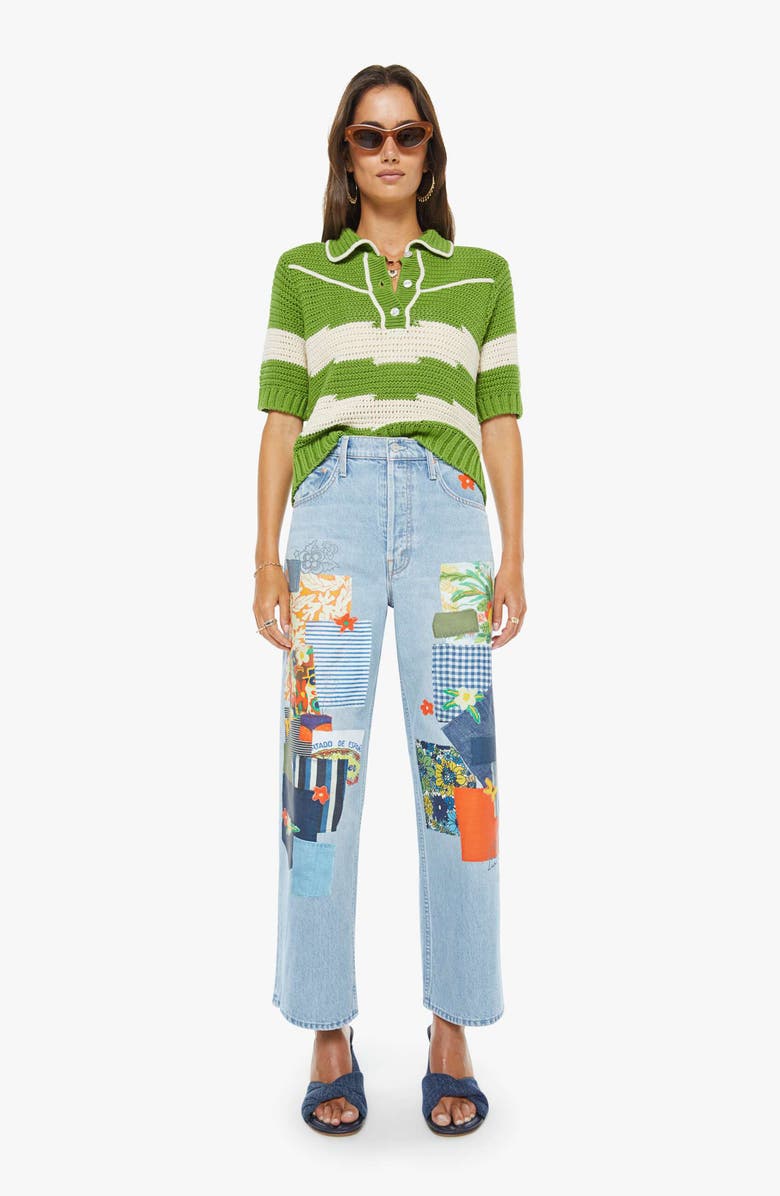 MOTHER The Raquette Short Sleeve Cotton Sweater, Alternate, color, Cowboys In India