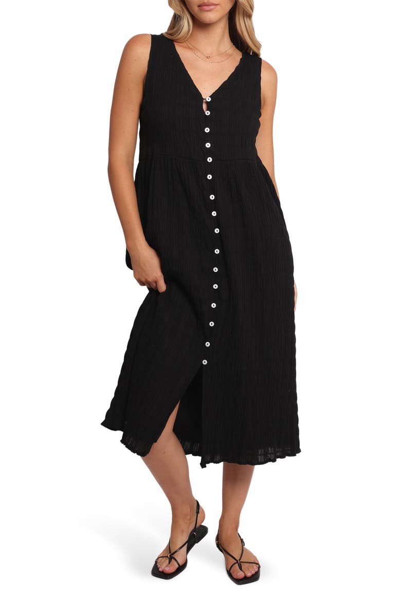 Sam Stretch Cotton Button-Up Midi Dress, Main, color, BLACK