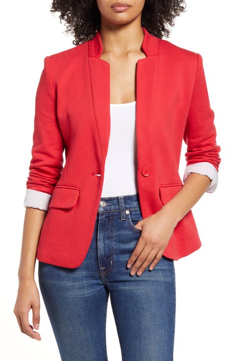 Inverted Notch Collar Cotton Blend Knit Blazer