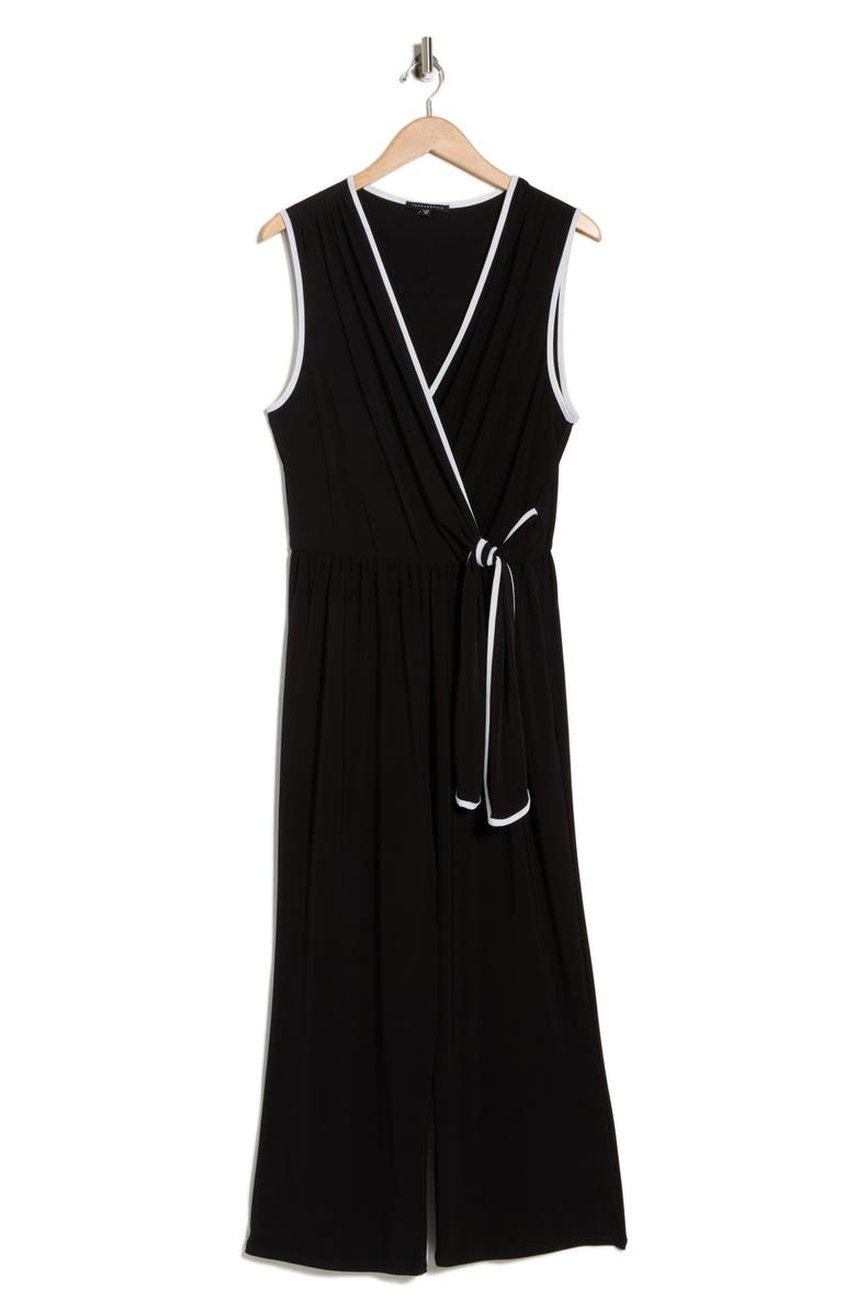 TASH AND SOPHIE Contrast Sleeveless Wrap Crop Jumpsuit, Alternate, color, Black White