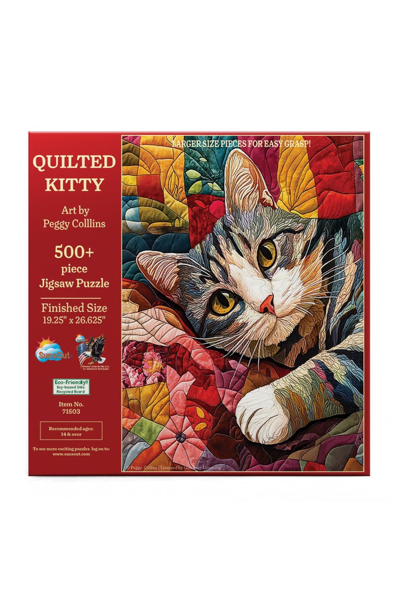 Sunsout Quilted Kitty 500 piece Jigsaw Puzzle for Adults Large Pieces, Alternate, color, Multicolor
