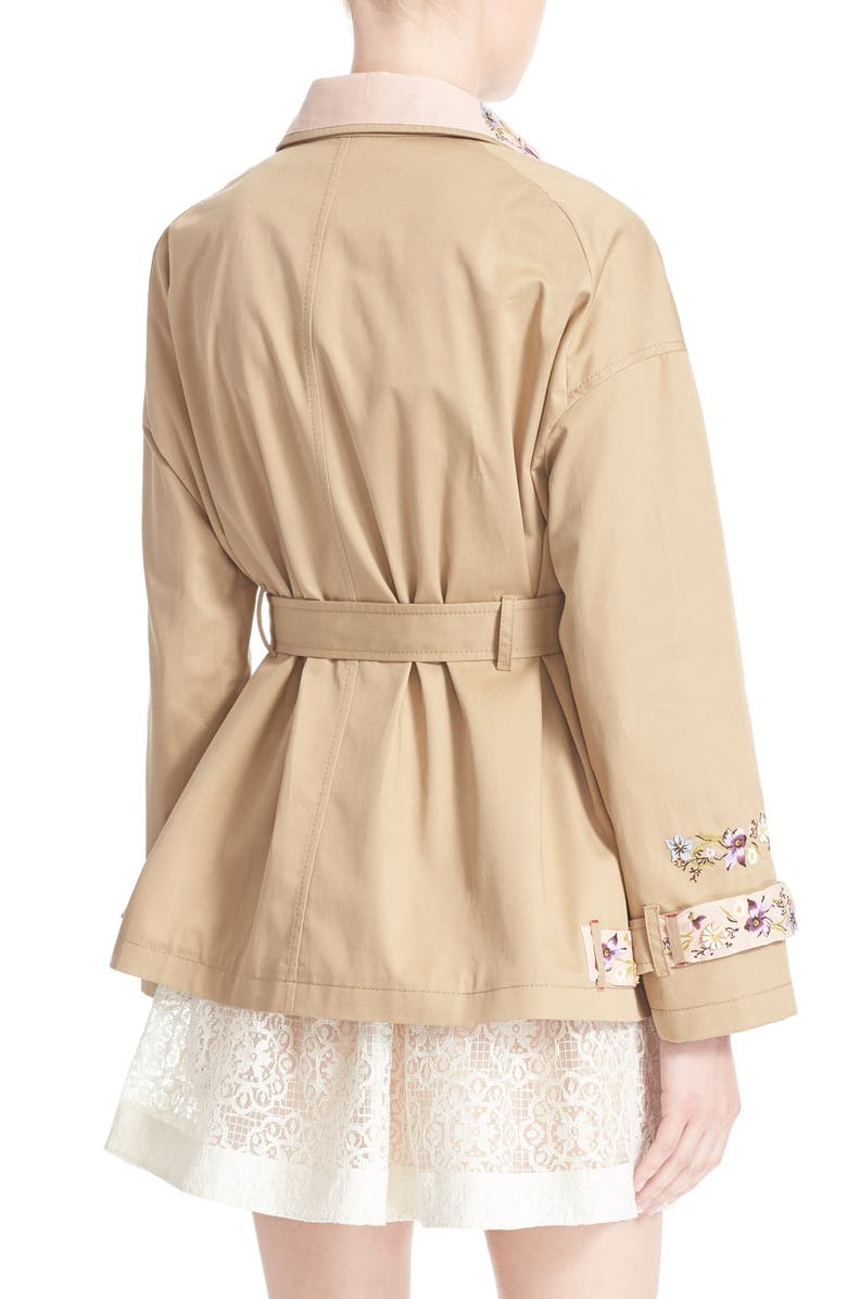 RED Valentino Floral Embroidered Trench Coat, Alternate, color, 