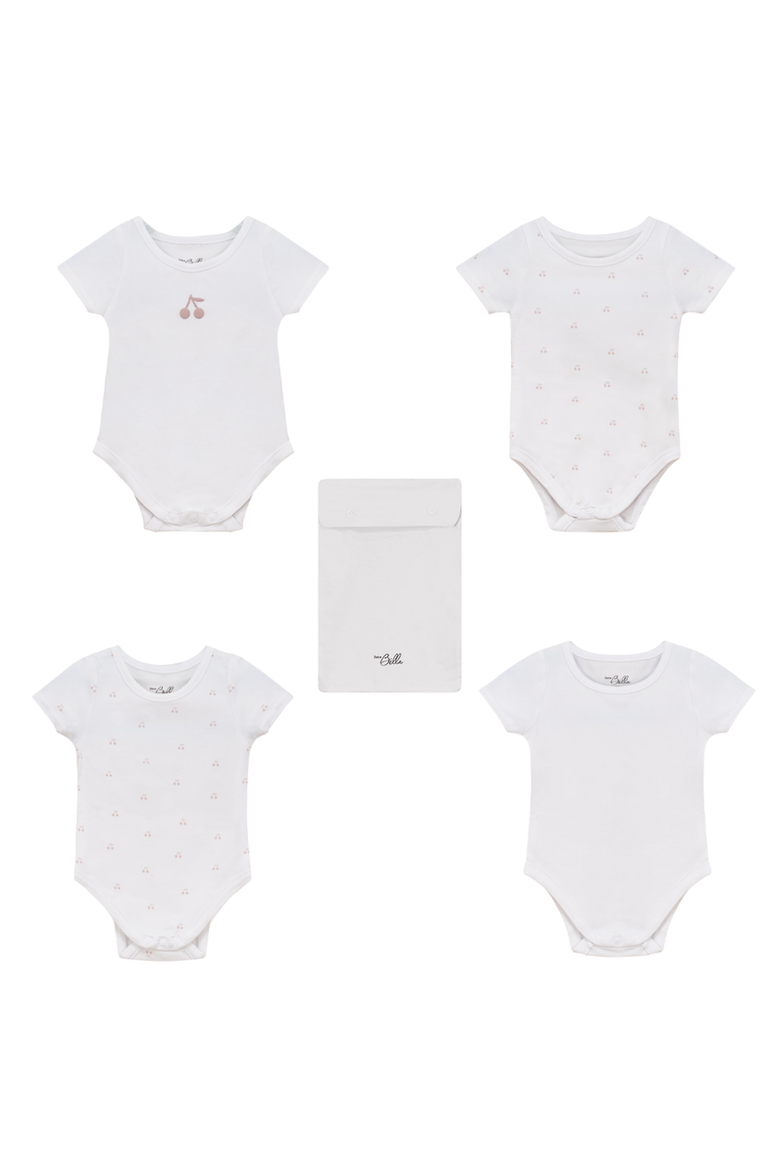 Cherry Print Short Sleeve Undershirt Set 4 Pack, Main, color, Pure White/Mauve