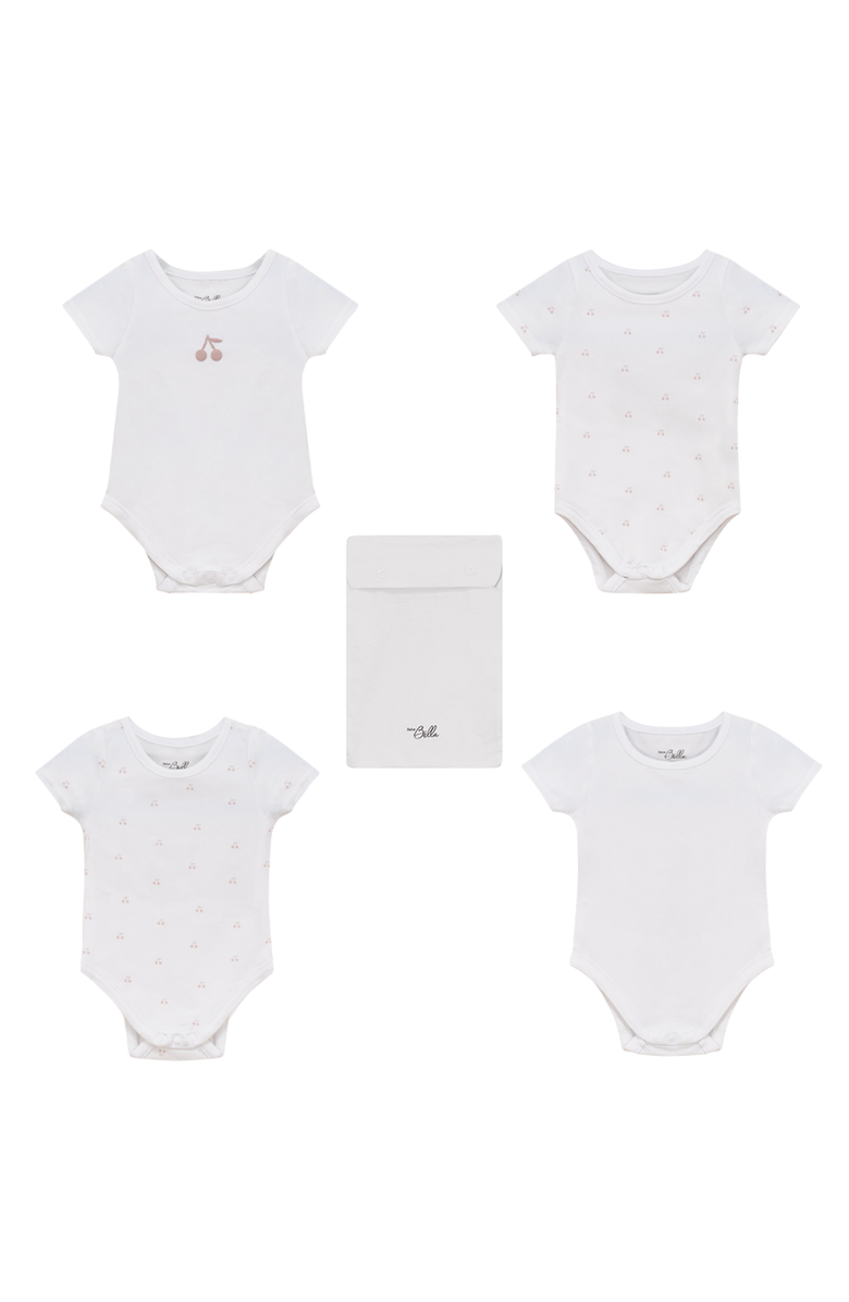 Bebe Bella Cherry Print Short Sleeve Undershirt Set 4 Pack, Main, color, Pure White/Mauve
