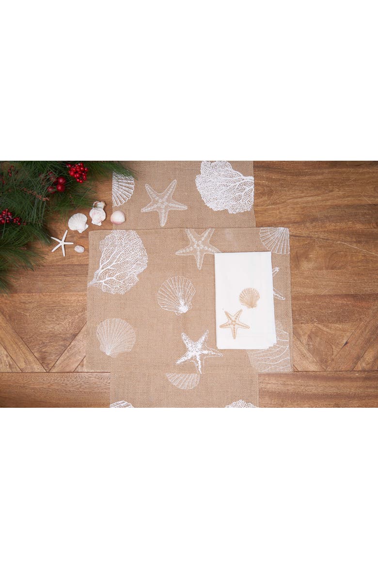 Sandy Coast Cotton Table Runner 14" x 72" - Nautical Coral & Starfish, Alternate, color, Brown