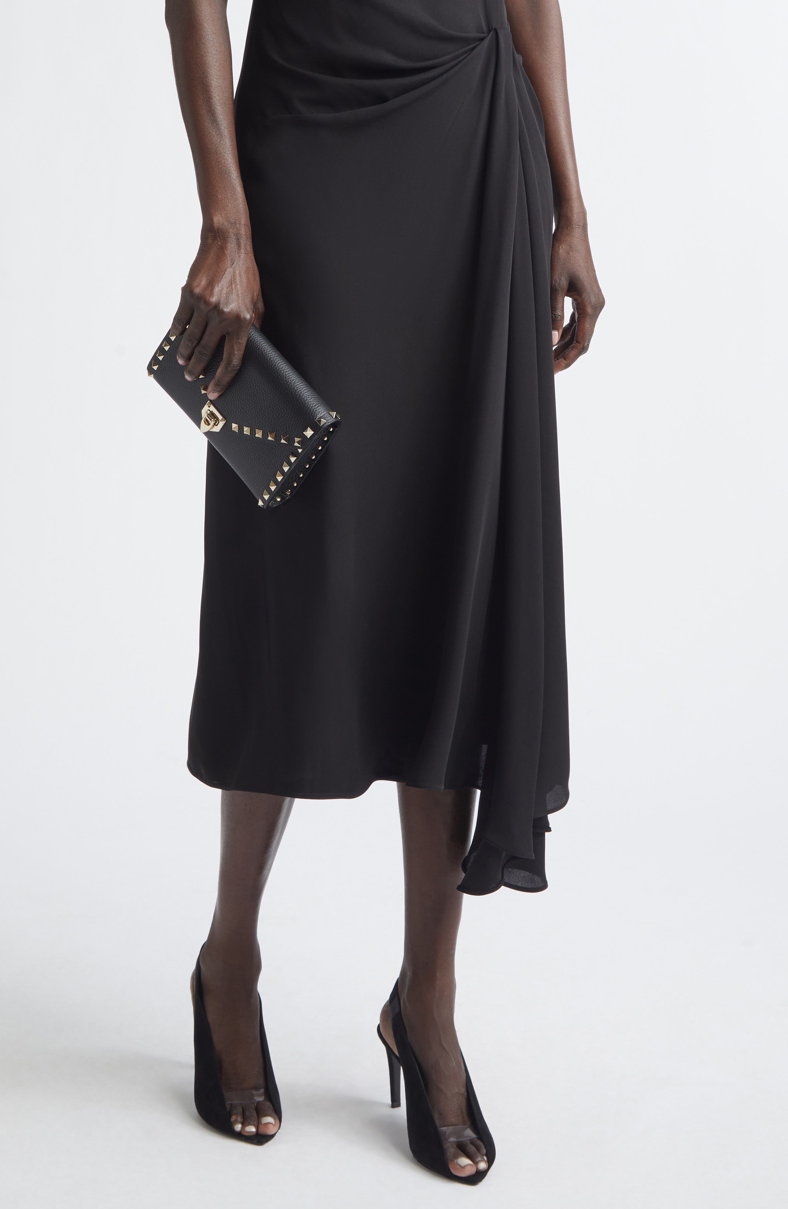 Mini Rockstud Leather Shoulder Bag, Alternate, color, BLACK