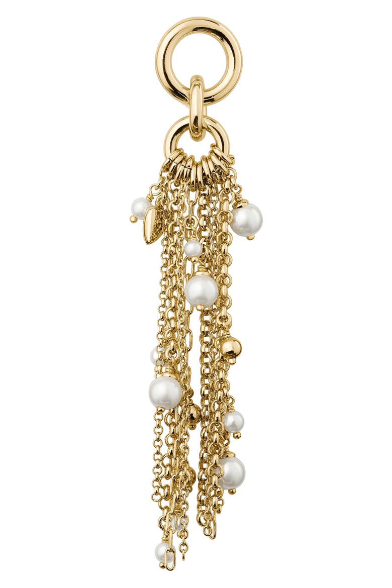 chain reaction faux pearl tassel drop earrings, Alternate, color, CREAM.