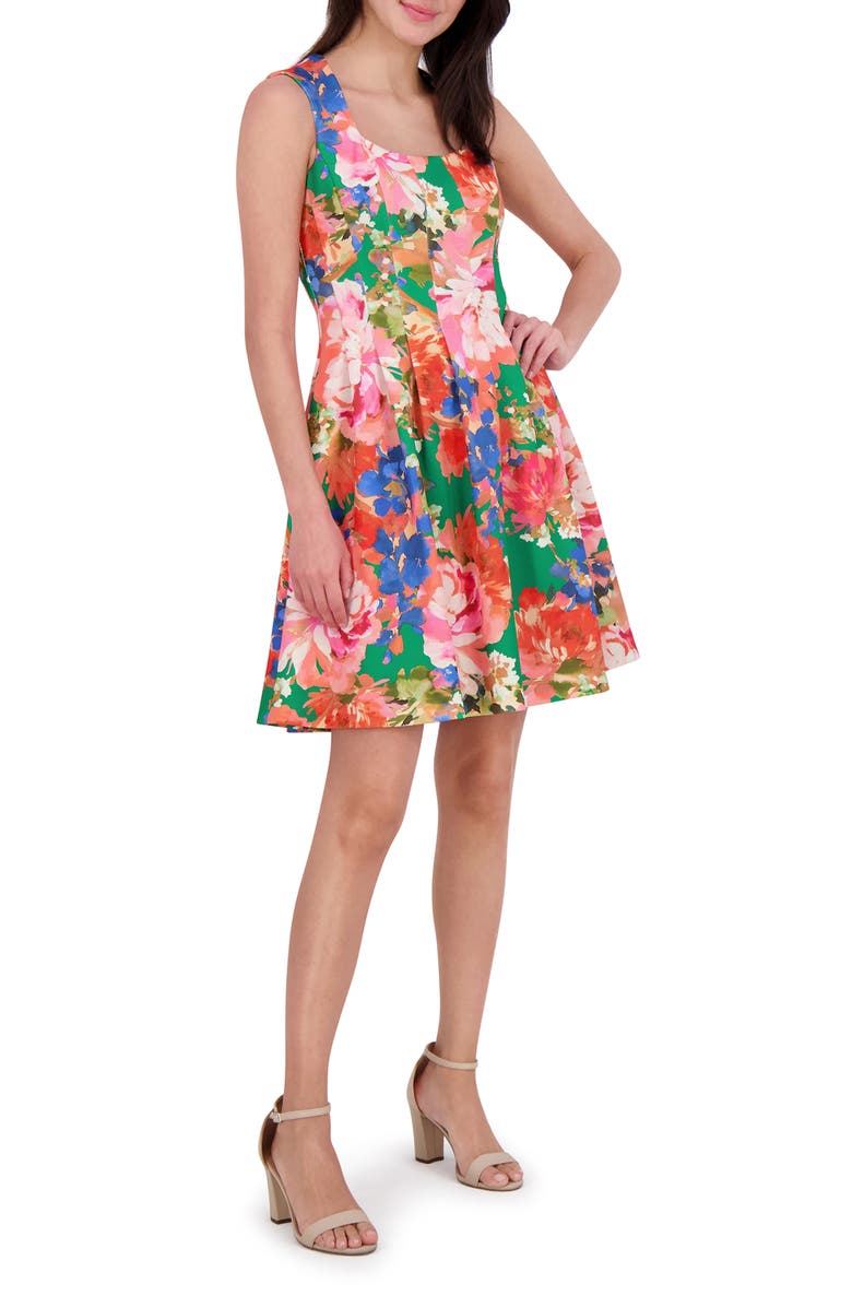 Vince Camuto Floral Pleated Scuba Knit Fit & Flare Dress, Alternate, color, 
