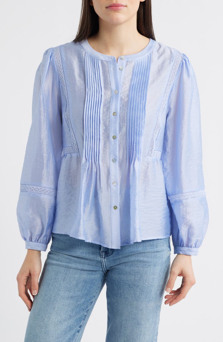 Vince Camuto Pintuck Taffeta Top, Main, color, Cool Lavender