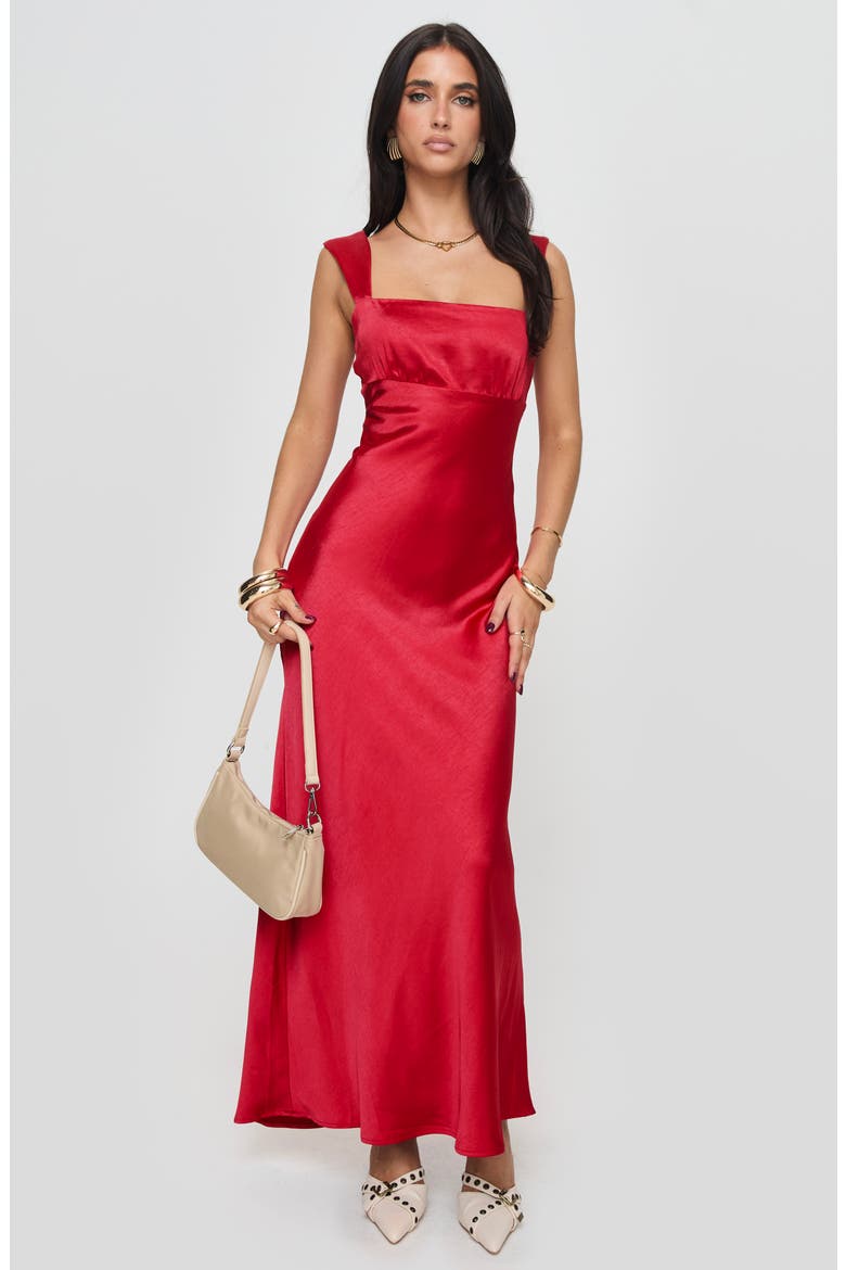 Radioactive Bias Cut Satin Maxi Dress, Alternate, color, RED