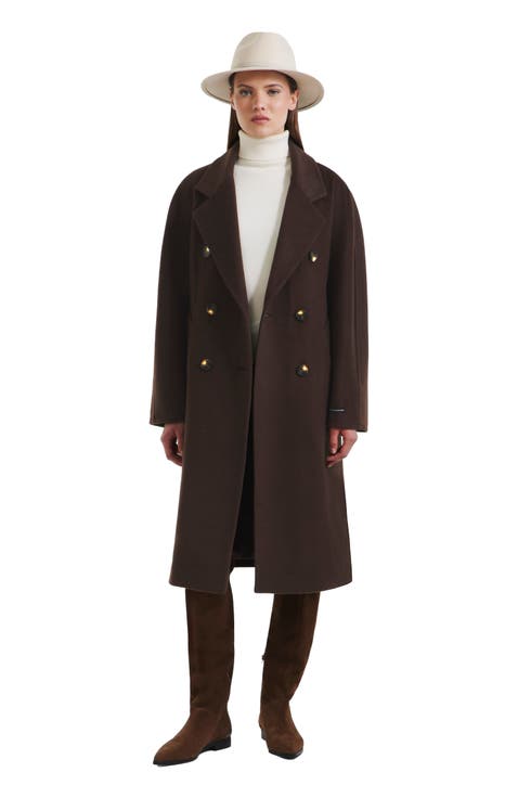 KOURT W Women's Double Breasted Wool Coat in Espresso