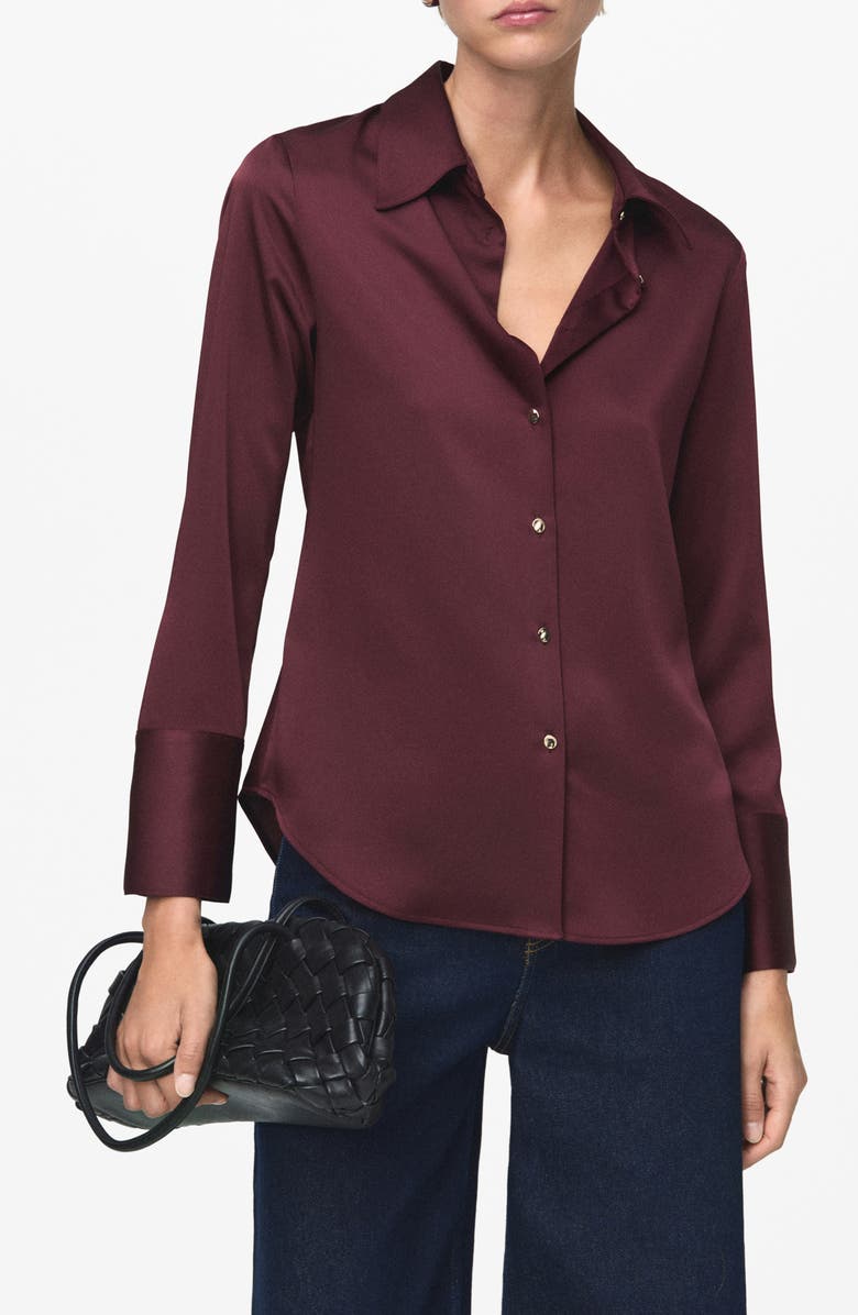 MANGO Abstract Print Button-Up Shirt, Main, color, Burgundy