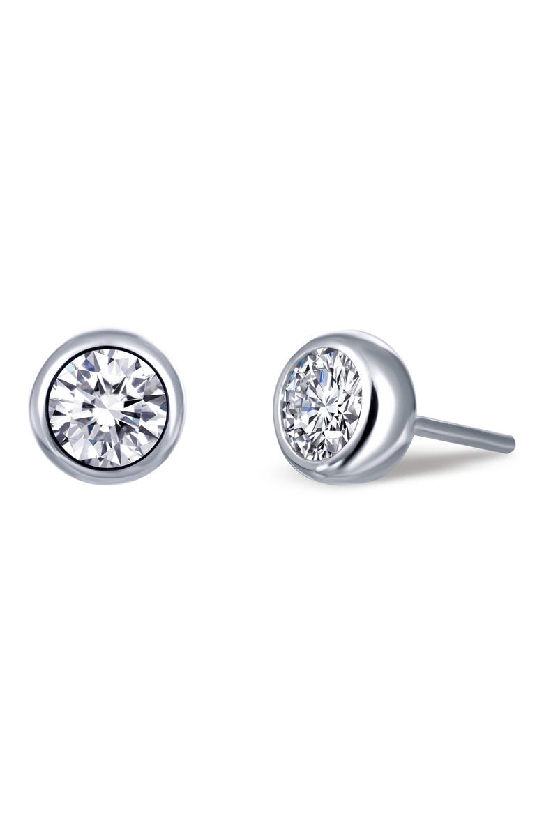 Bezel Simulated Diamond Stud Earrings, Main, color, WHITE