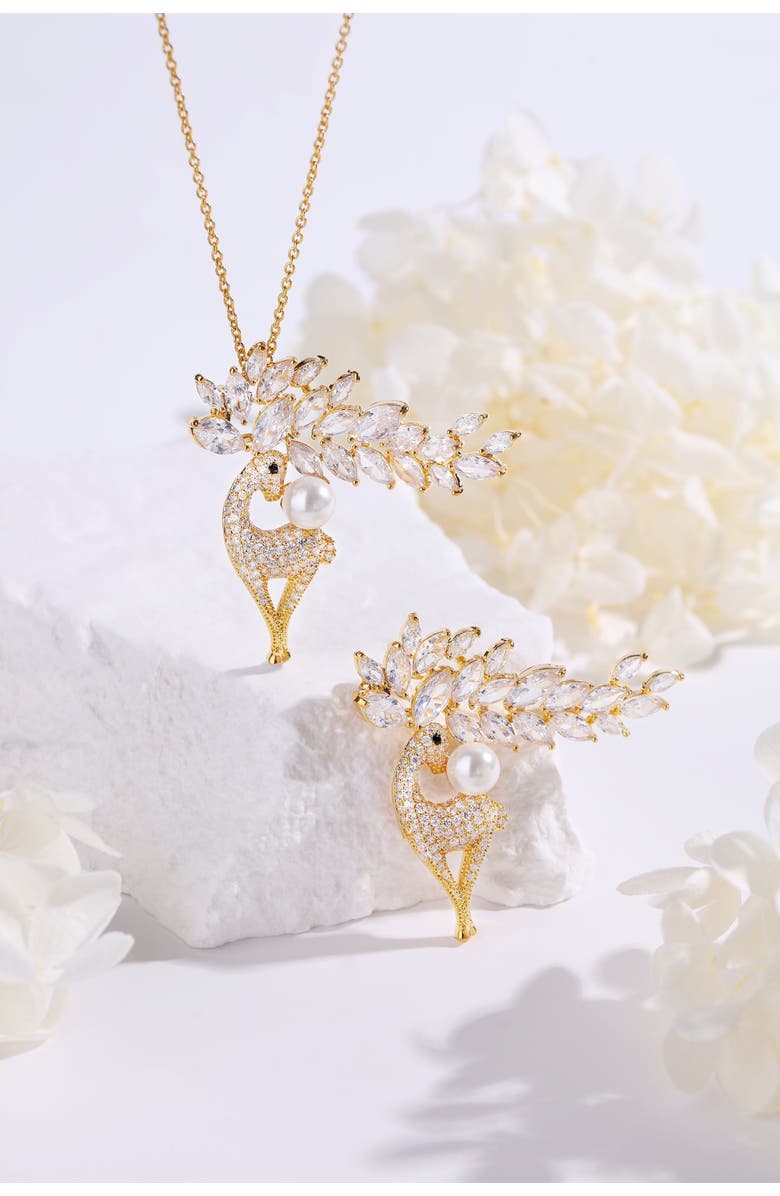 Classicharms Pavé and Shell Pearl Reindeer Multi Way Brooch Pendant, Alternate, color,