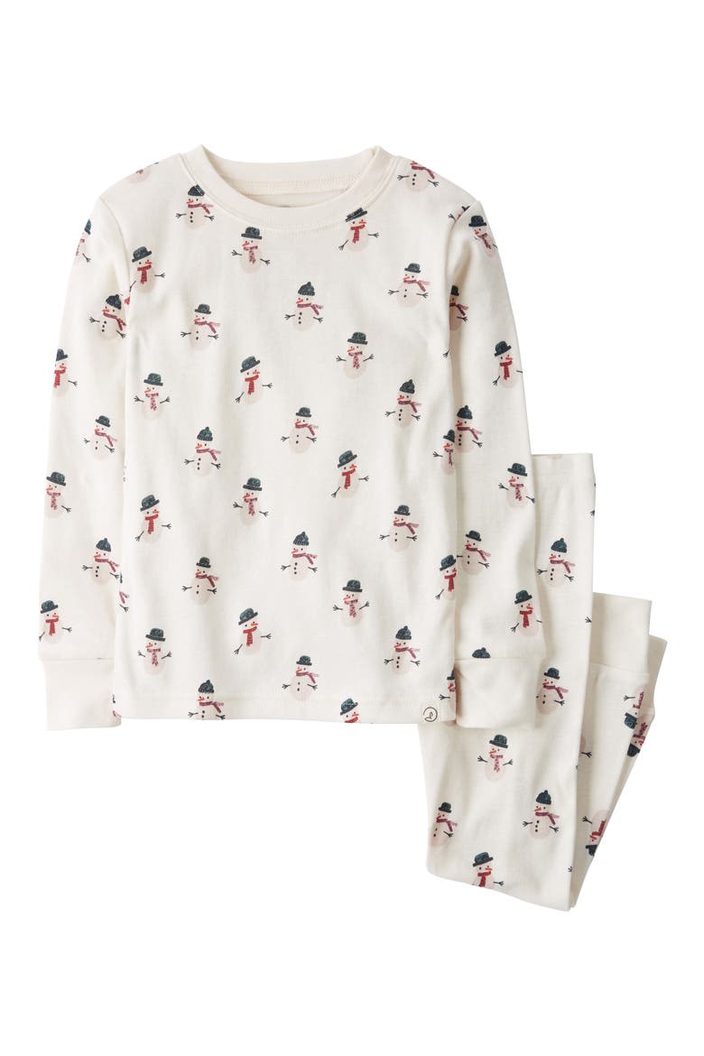 Kids' Print Fitted Organic Cotton Two-Piece Pajamas, Main, color, SNOWMAN