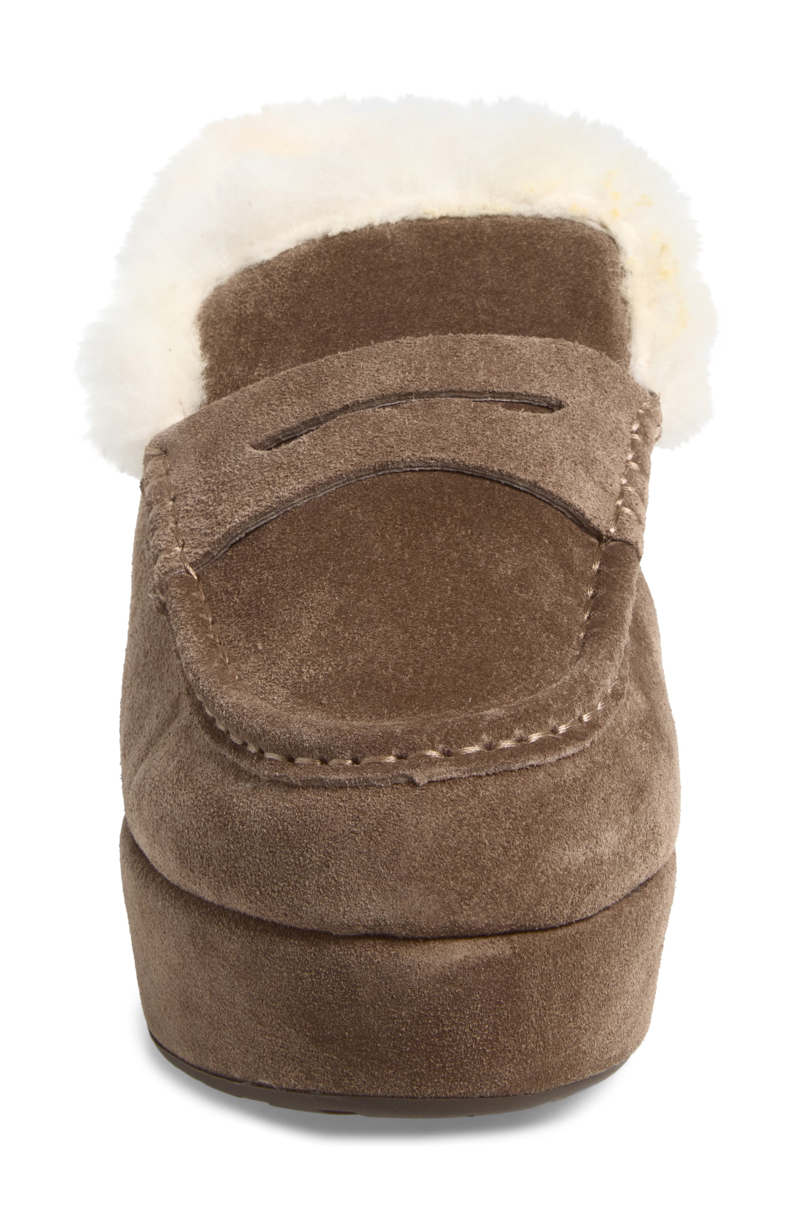 Genna Genuine Shearling Clog, Alternate, color, DARK TAUPE SUEDE