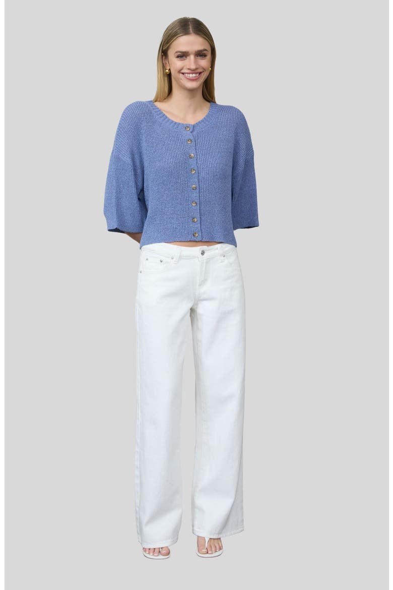Three-Quarter Sleeve Cardigan, Alternate, color, DUSTY BLUE