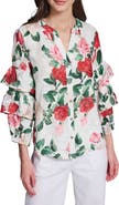 KARL LAGERFELD PARIS Rose Print Ruffle Top
