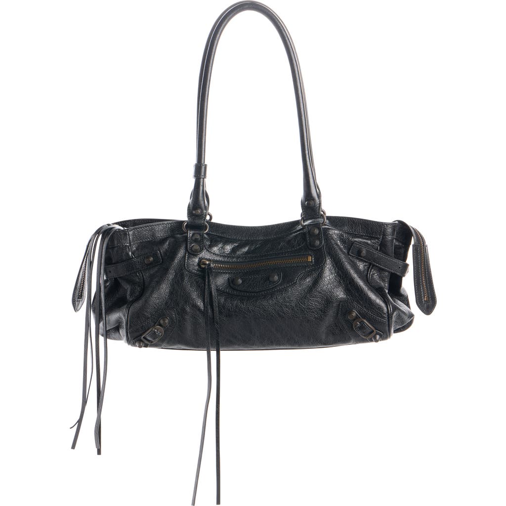 Balenciaga Le City East West Leather Shoulder Bag In Black