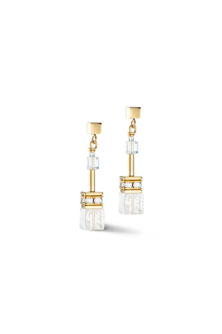 Geocube Iconic Nature Gold Earrings, Alternate, color, White