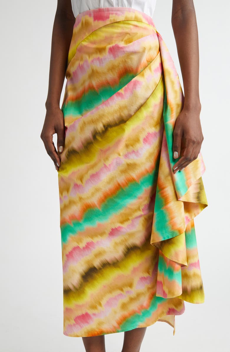 Lela Rose Sunset Ruffle Detail Cotton Poplin Pencil Skirt, Alternate, color, Yellow Multi