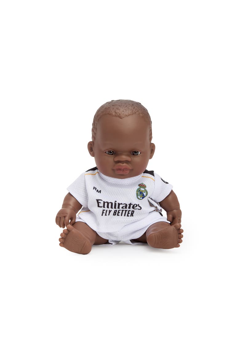 8 1/4 inch Baby Girl Doll with Real Madrid Soccer Jersey, Alternate, color, Dark Skin