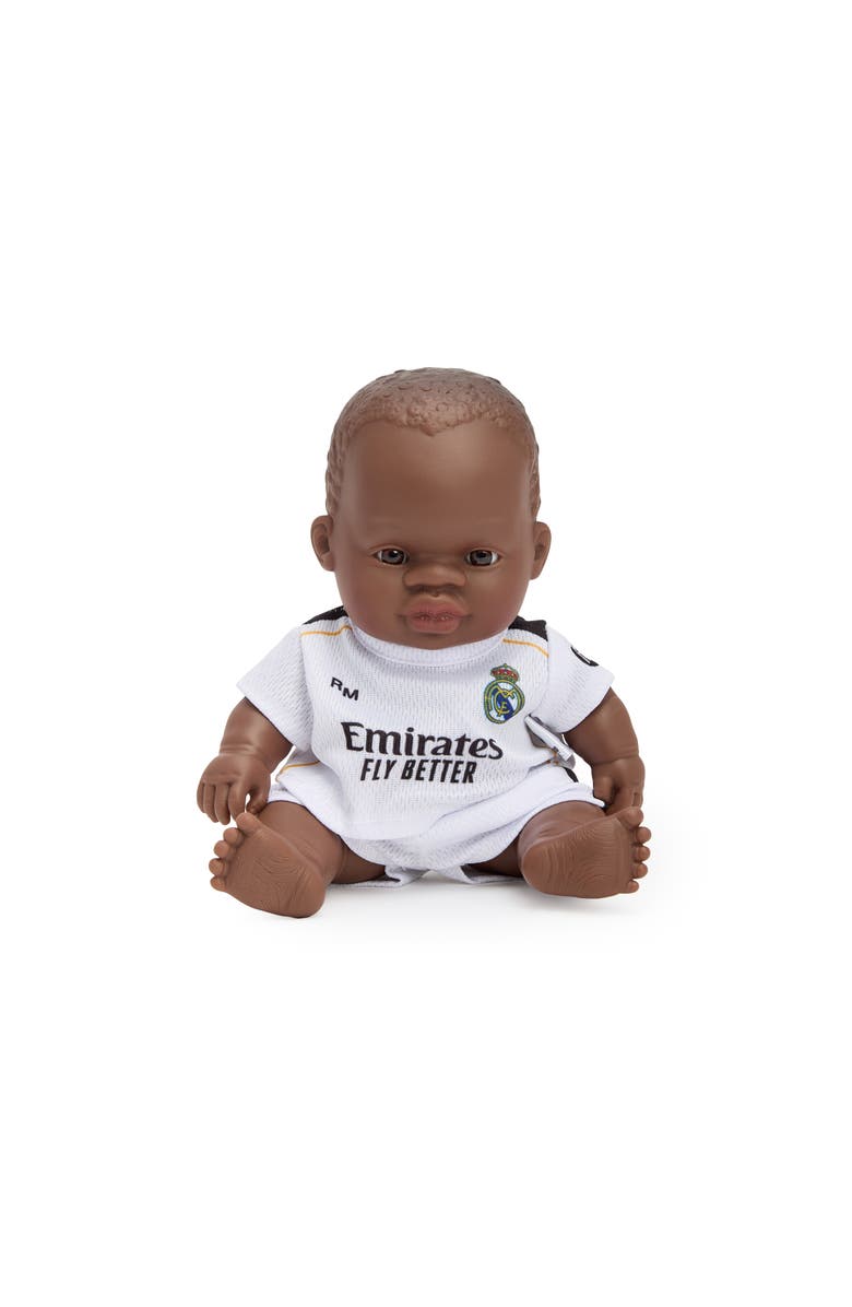 Miniland 8 1/4 inch Baby Girl Doll with Real Madrid Soccer Jersey, Alternate, color, Dark Skin