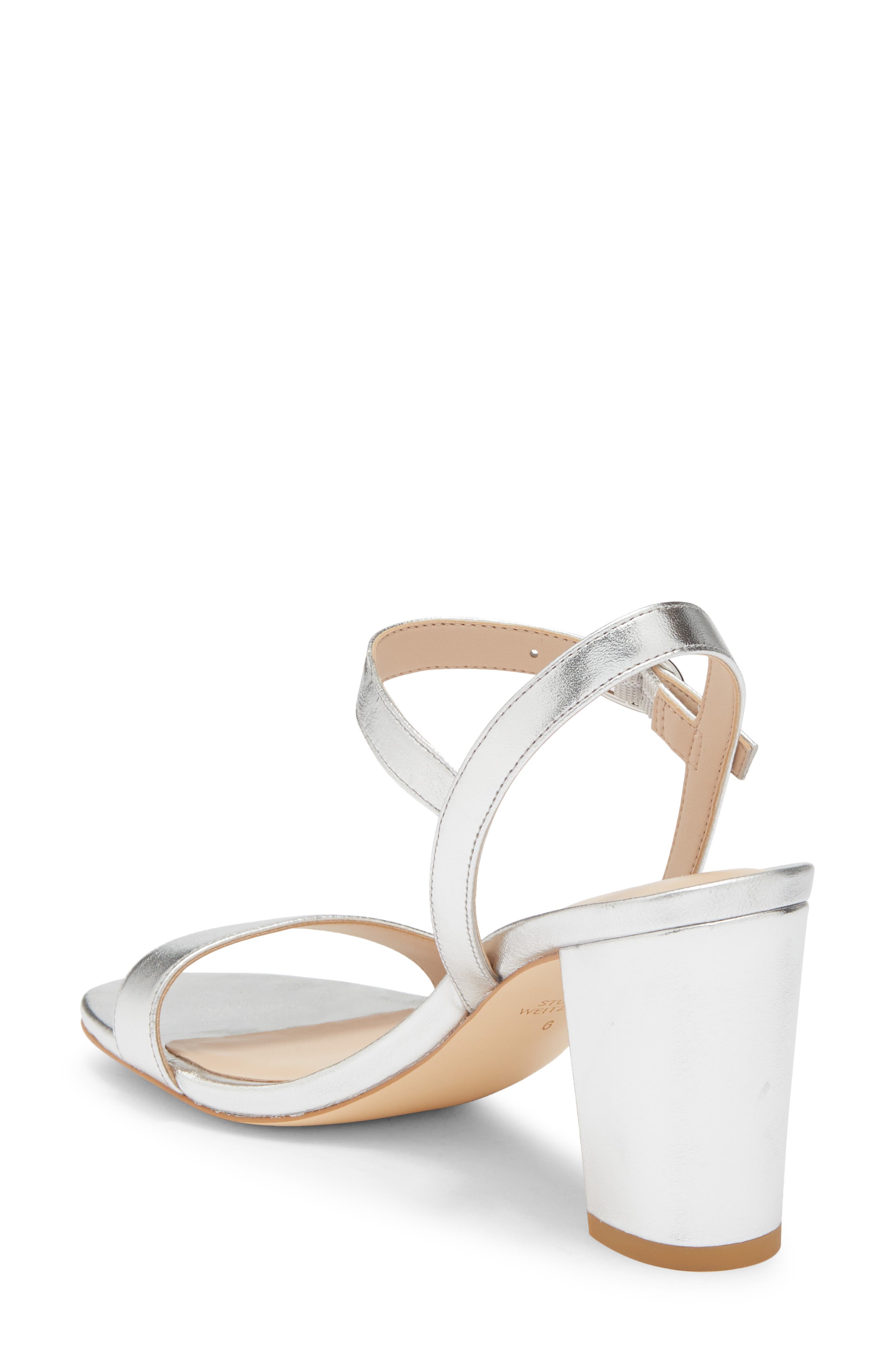 Stuart Weitzman Dancer 75 Block Heel Sandal, Alternate, color, Silver