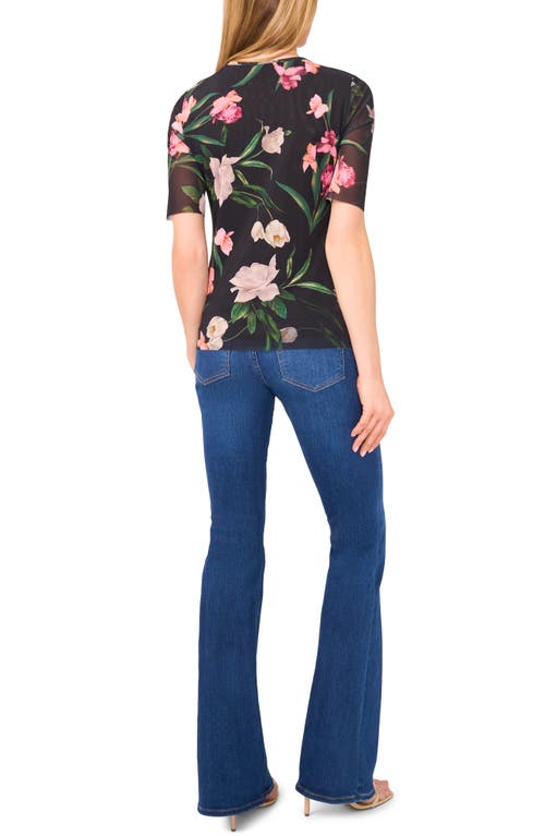 Ted Baker Floral Print Mesh T-shirt In Black