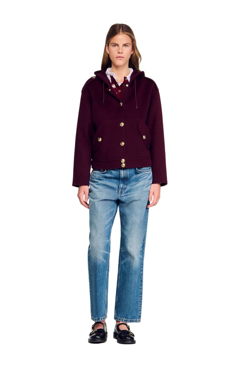 SANDRO Double-faced wool coat, Alternate, color, Bordeaux