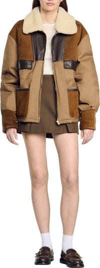 SANDRO Shearling collar jacket | Nordstrom