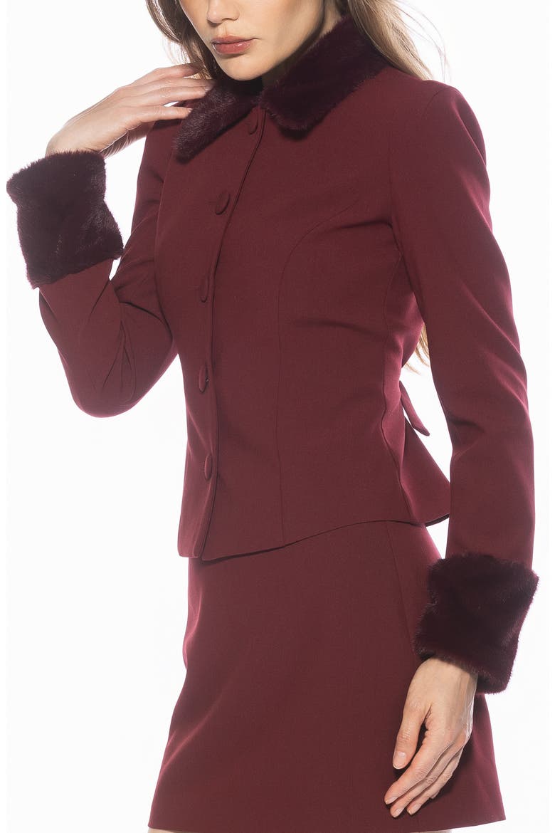 Fran Faux Fur Trim Twill Jacket, Alternate, color, BURGUNDY