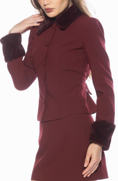 Alexia Admor Fran Faux Fur Trim Twill Jacket In Burgundy