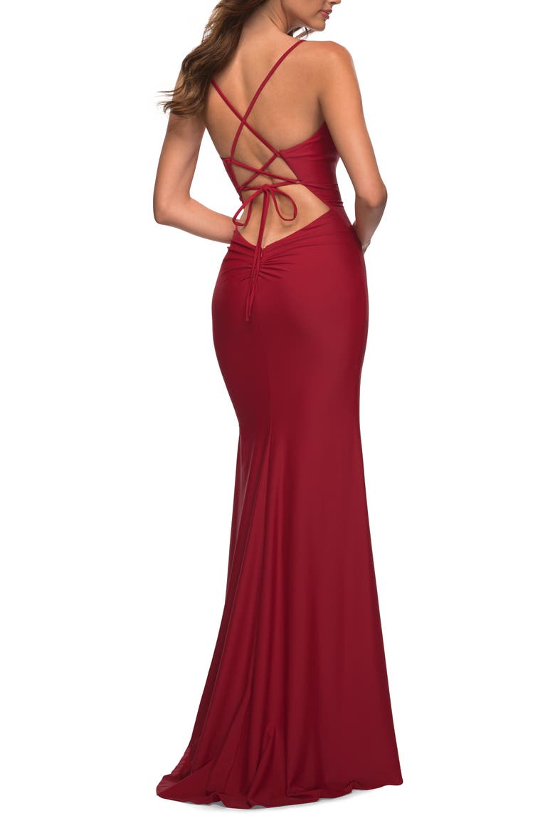 Long Prom Dress in Luxurious Jersey with Slit, Alternate, color, RED