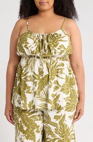 Renee C Leaf Print Smocked Peplum Camisole