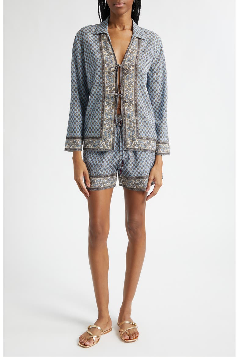 Eva Tie Front Mixed Paisley Print Top, Alternate, color, BLUE JAY MULTI