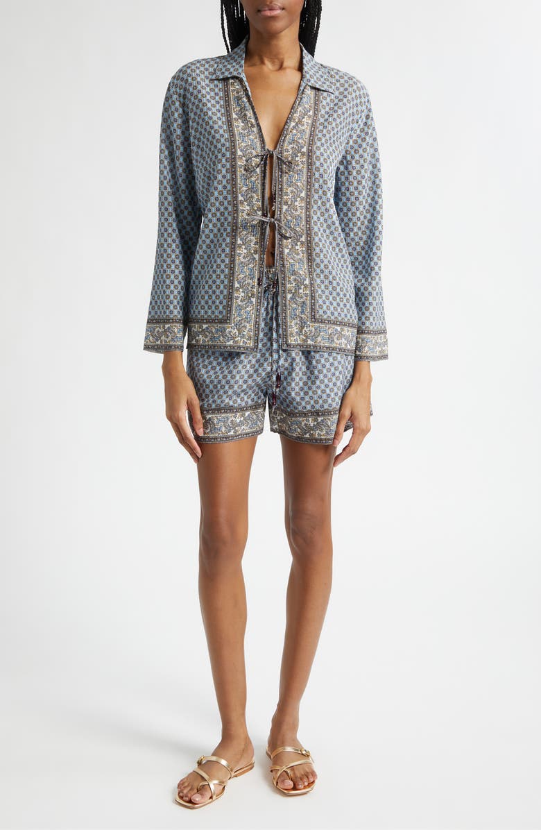 Veronica Beard Eva Tie Front Mixed Paisley Print Top, Alternate, color, Blue Jay Multi