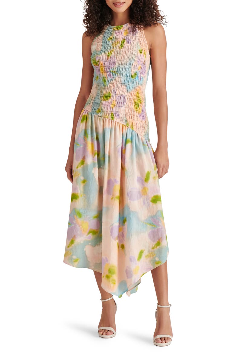 Steve Madden Mareena Smocked Asymmetric Dress, Main, color,