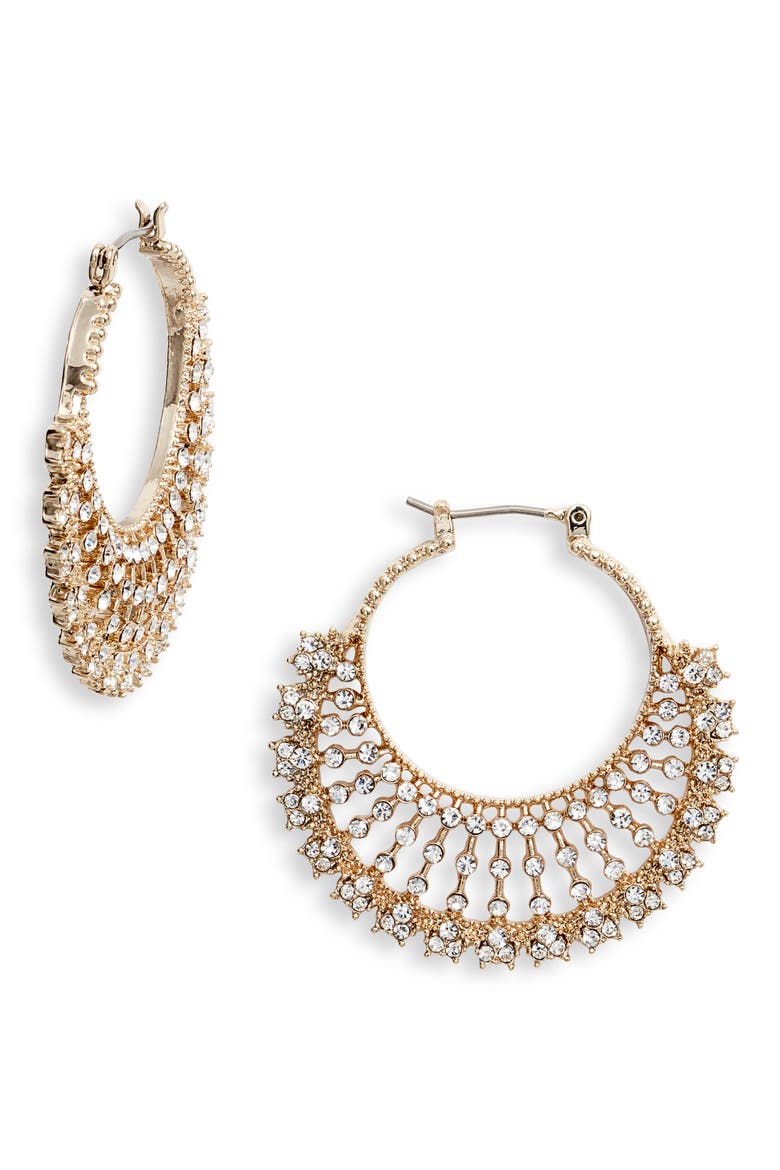 Fan Hoop Earrings, Main, color, GOLD/ BLUSH/ PURPLE