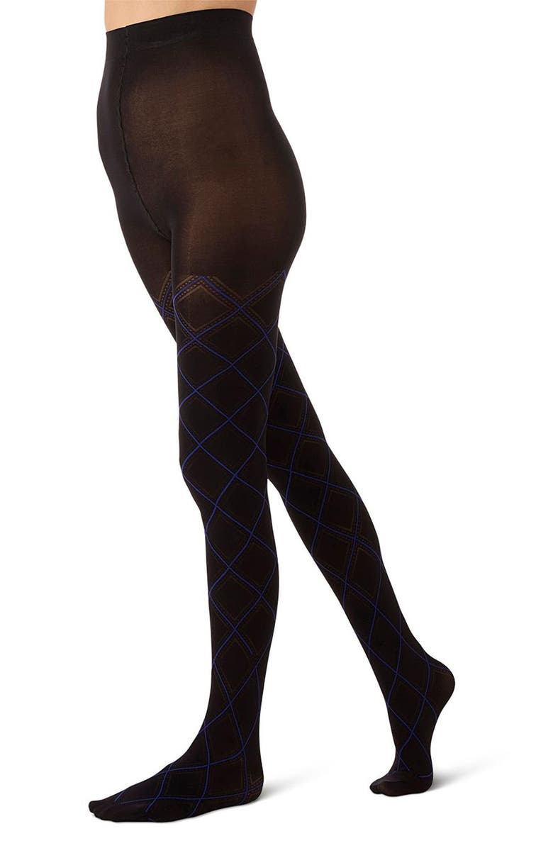 MeMoi Diamond Opaque Tights, Alternate, color, Persian Blue/ Black