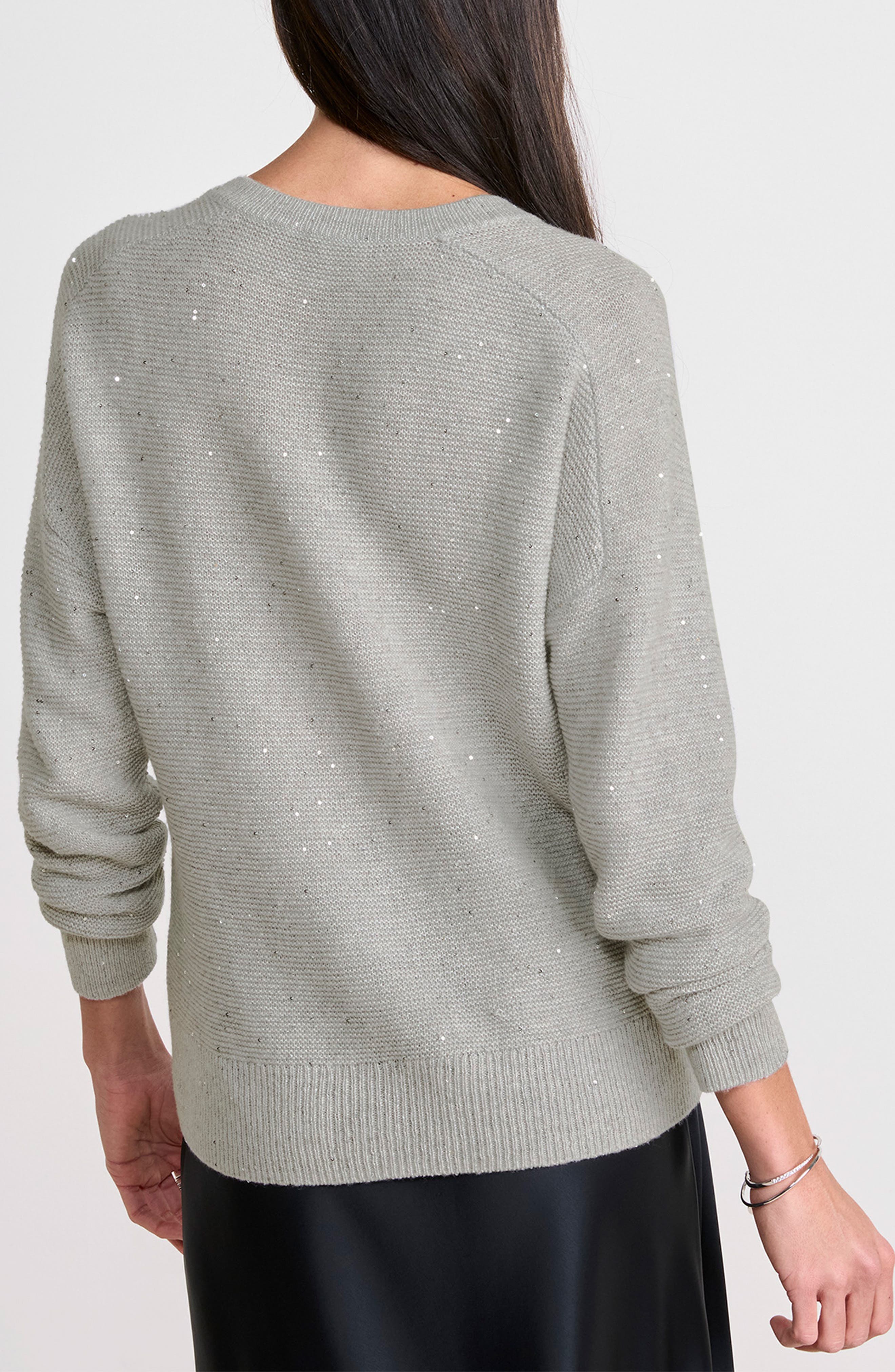 Sequin Accent Wool & Cashmere V-Neck Sweater - image 2