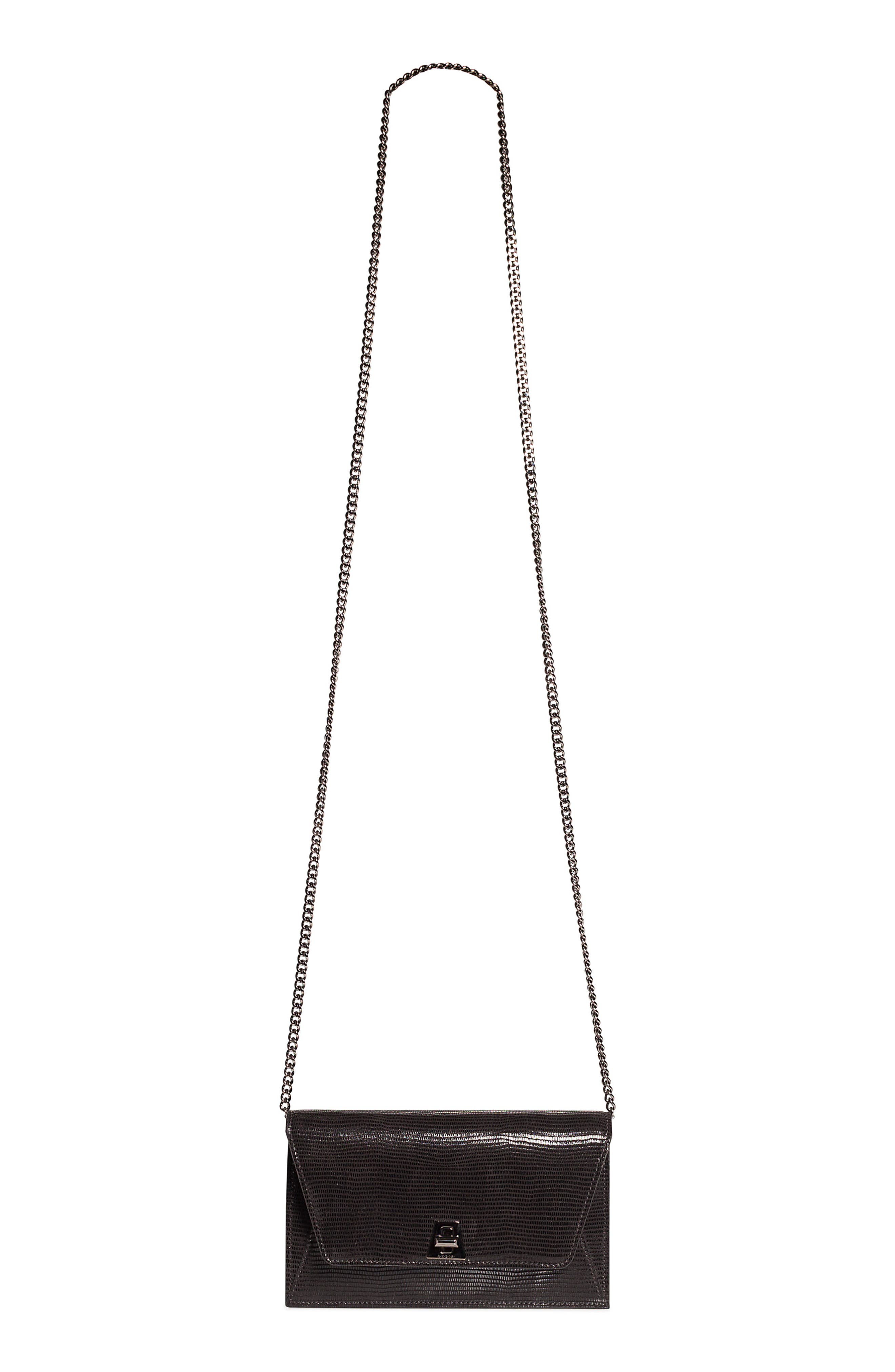 Anouk Lizard Embossed Wallet on a Chain, Alternate, color, BLACK