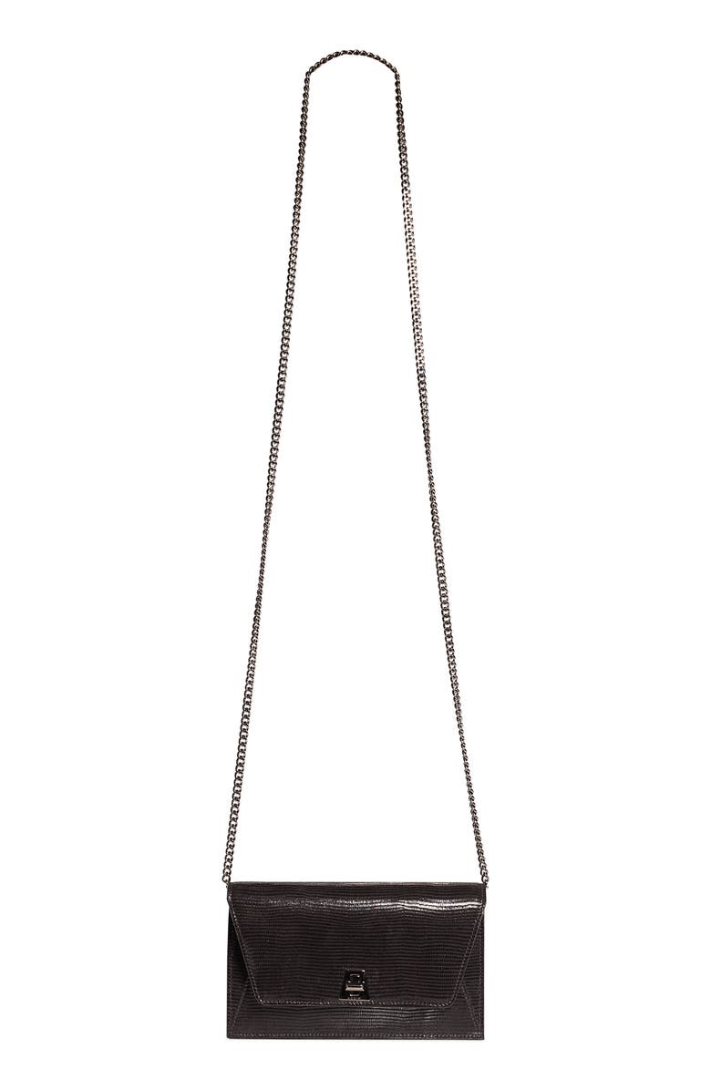 Akris Anouk Lizard Embossed Wallet on a Chain, Alternate, color, Black