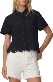 Joe's Sheer Crop Cotton Broderie Anglaise Button-Up Shirt