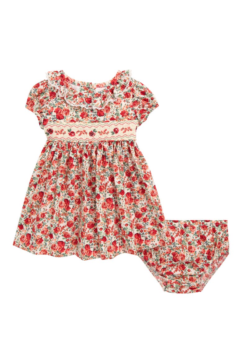 Smocked Roses Cotton Dress, Main, color, IVO